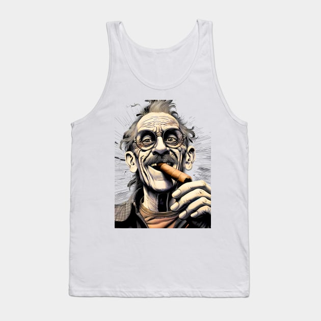 Cigar Smoker: Burning Issues; Missing My Two Front Teeth  on a light (knocked out) background Tank Top by Puff Sumo